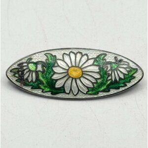 Watson Co Sterling Silver Genuine Cloisonne Daisy Flower Pin Brooch